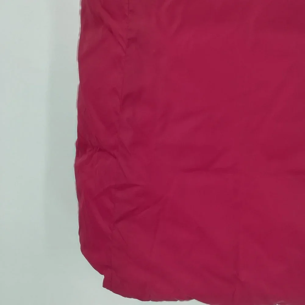 Eileen Fisher Red Down Puffer Vest Size M Pockets Hood Zipper Snap Classic